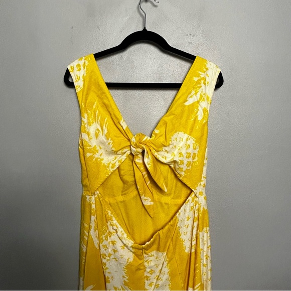 Anthropologie Maeve Pineapple Midi Print Dress Back Tie Size 14 - Picture 4 of 8
